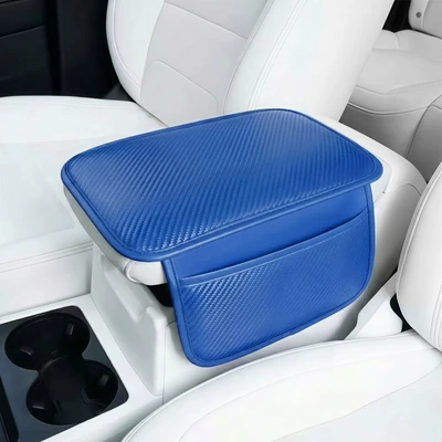 Car Armrest Box Heightening Pad, Car Central Armrest Box Cover, Multifunctional Storage Bag, Nappa Leather Car Accessories (Armrest box pad) - dark-blue-pocket-style