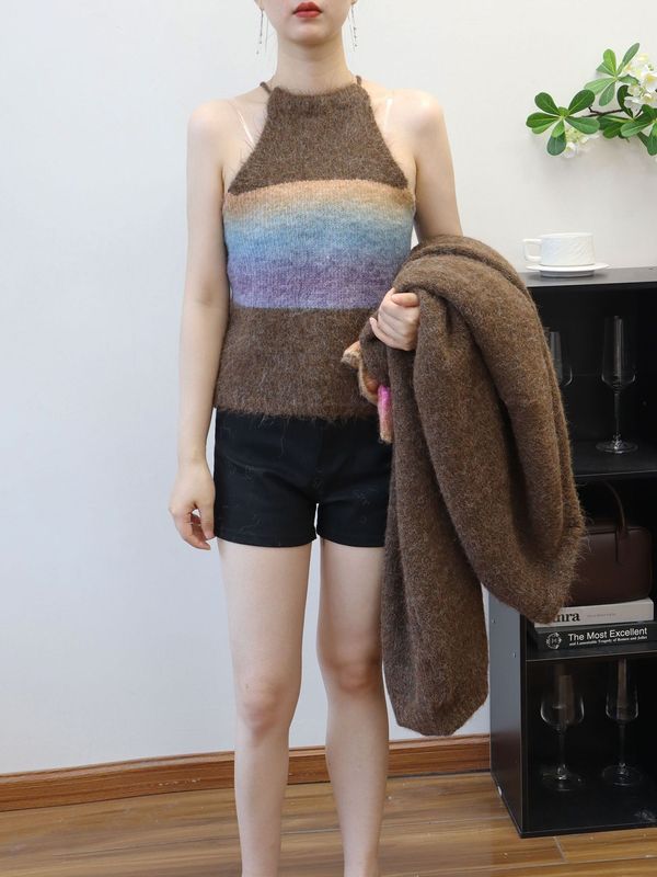 渐变色设计感针织吊带马甲长款毛衣外套两件套2025秋冬新款套装女|undefined