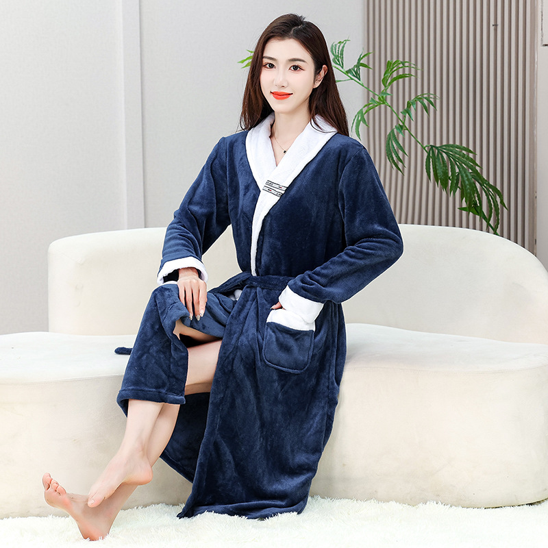 男女睡袍珊瑚绒冬季长袖连体法兰绒浴袍室内家具服晨袍情侣休闲