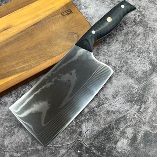 Damascus Kitchen Knife, Dual-Purpose Chopping and Slicing Knife, Chef's Knife, Slicing Knife, Purely Handmade, Hand-Forged