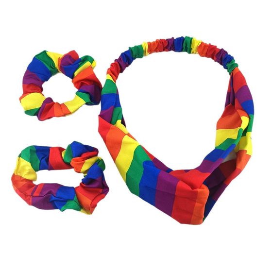 Rainbow Striped Hair Band Hair Band Combination suit Cross-border Hot Sale Dacron Tight Colored Colored Bowel Ring