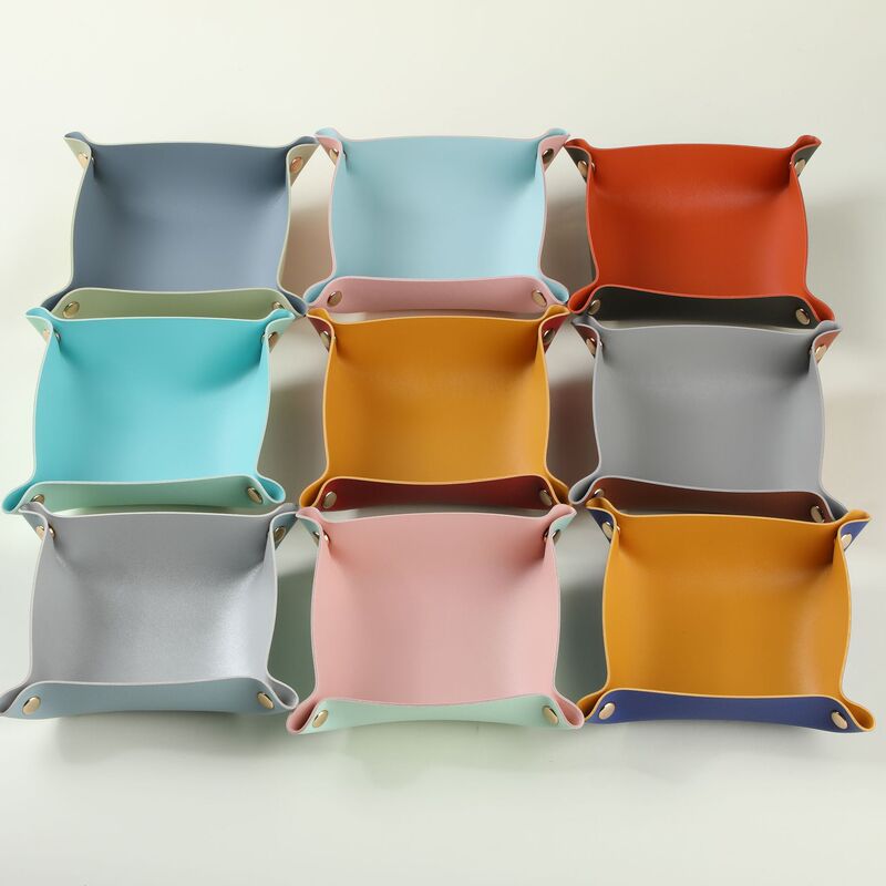 Wholesale Leather Storage Box Desktop Storage Tray Leather Jewelry Cosmetic Storage Box Double Folding