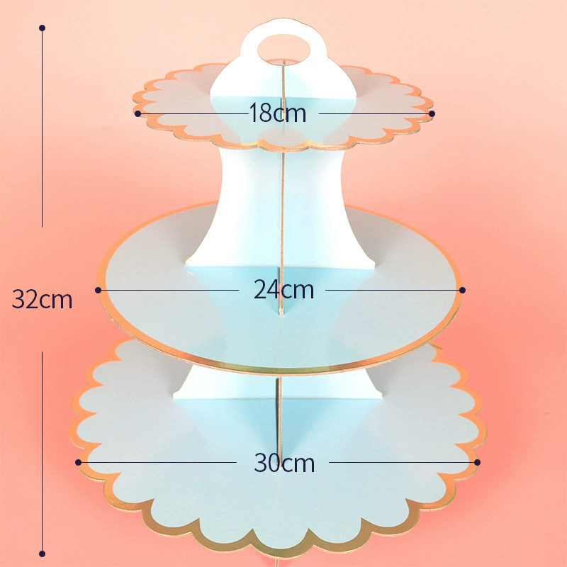 Disposable Three-Tier Paper Cake Stand, Gray Cardboard with Gold Edge, 35×30 cm