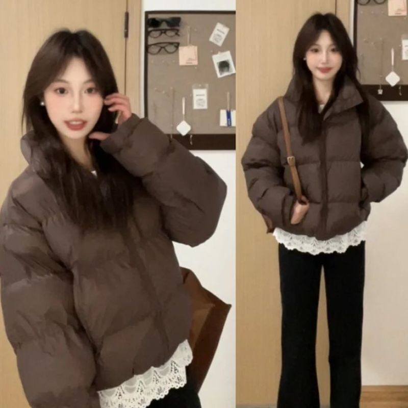 Kendall Jenner Style Short down Jacket Winter Women's 2025 New Brown Coat Petite Lightweight Stand Collar Puffer Jacket
