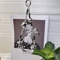 Ins minimalist versatile personalized silver bear bow five-pointed star short handmade bead keychain phone chain
