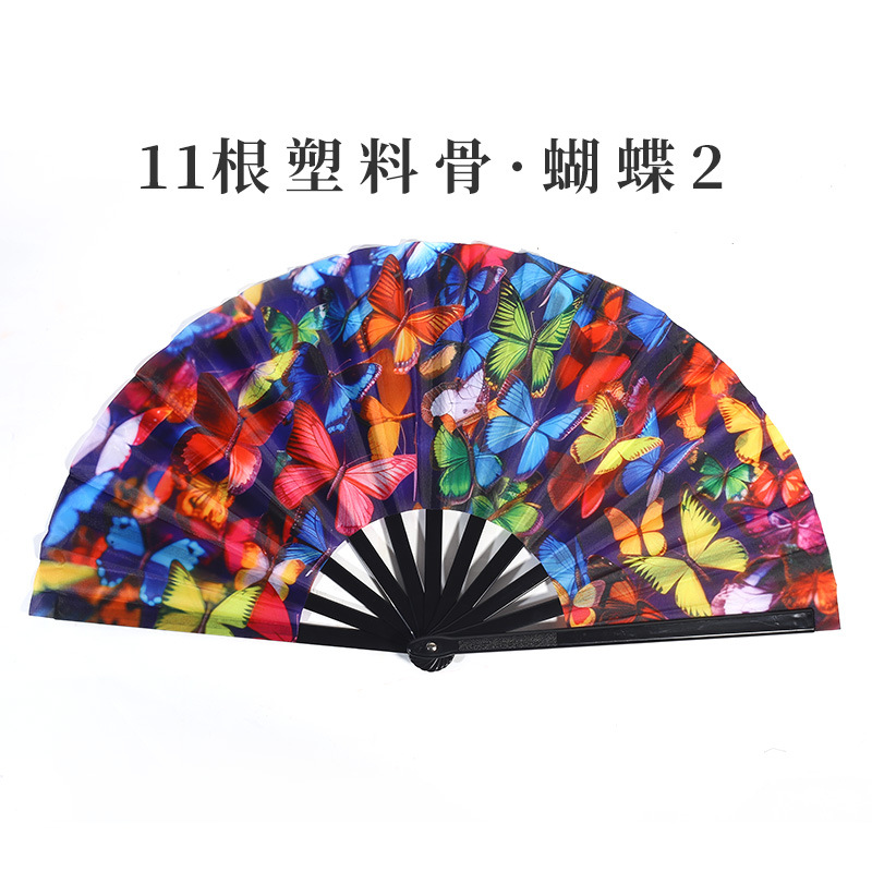 Inventario de 33 cm gran ventilador de plástico hueso ventilador publicitario patrón personalizado Amazon europeo 10 pulgadas ventilador kung fu