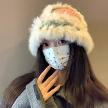 经典款兔毛针织帽女秋冬季保暖毛绒毛线帽显脸醒狮帽厂家现货