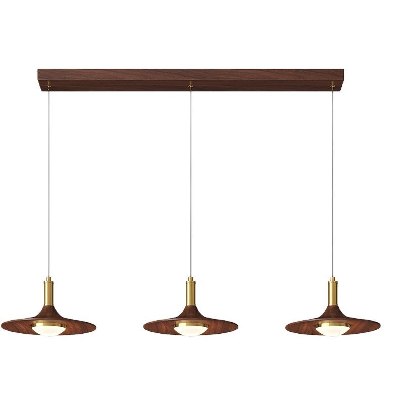 Araña de restaurante de estilo medio 2025 nueva lámpara de mesa de comedor de color nogal retro lámpara de barra de tres cabezales lámpara Zhongshan