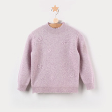 數羊羊一件代發 女童羊絨衫紫色寶寶純色針織衫加厚圓領打底衫