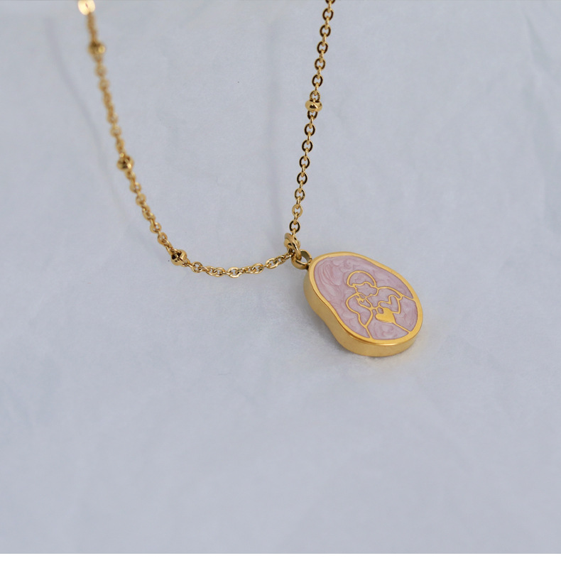 Retro Portrait Titanium Steel Enamel Pendant Necklace 1 Piece