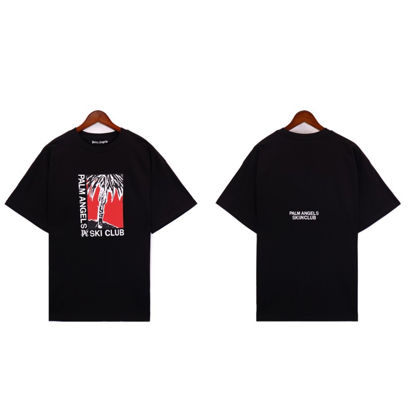 Comercio exterior transfronterizo al por mayor PA pintura en aerosol carta manga corta palmera niebla calle alta marca de moda graffiti logo hombres y mujeres camiseta