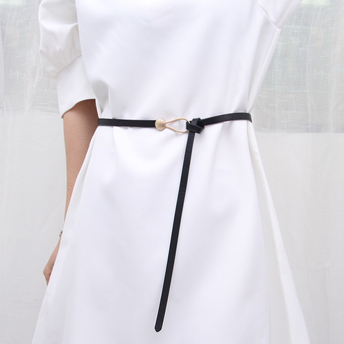Thin suit belt for women, versatile knotted decorative belt, fashionable black with dress, sweater, waist belt