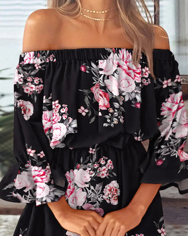 Women's A-line Skirt Fashion Boat Neck Printing Patchwork Half Sleeve Plant Midi Dress Daily display picture 16