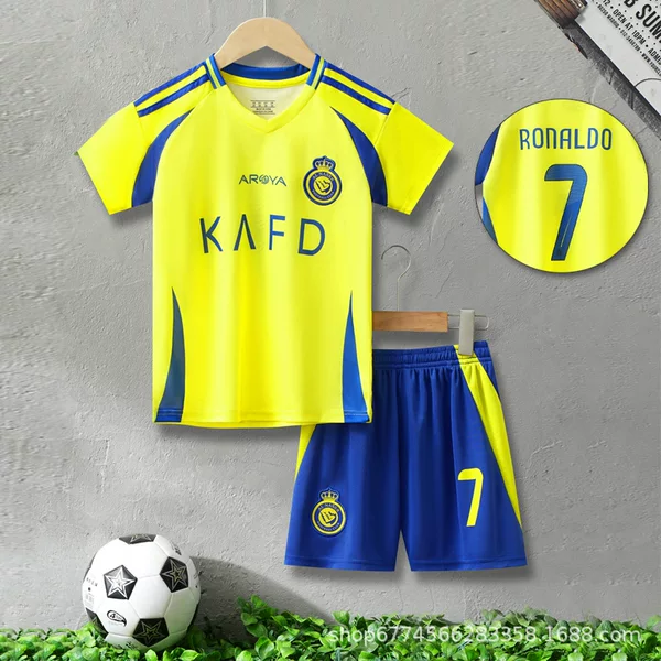 2425 European Cup National Team Club Kidsren's Football Uniform Set Riyadh C Ronaldo No. 7 Jersey Quick-Drying Short-Sleeved