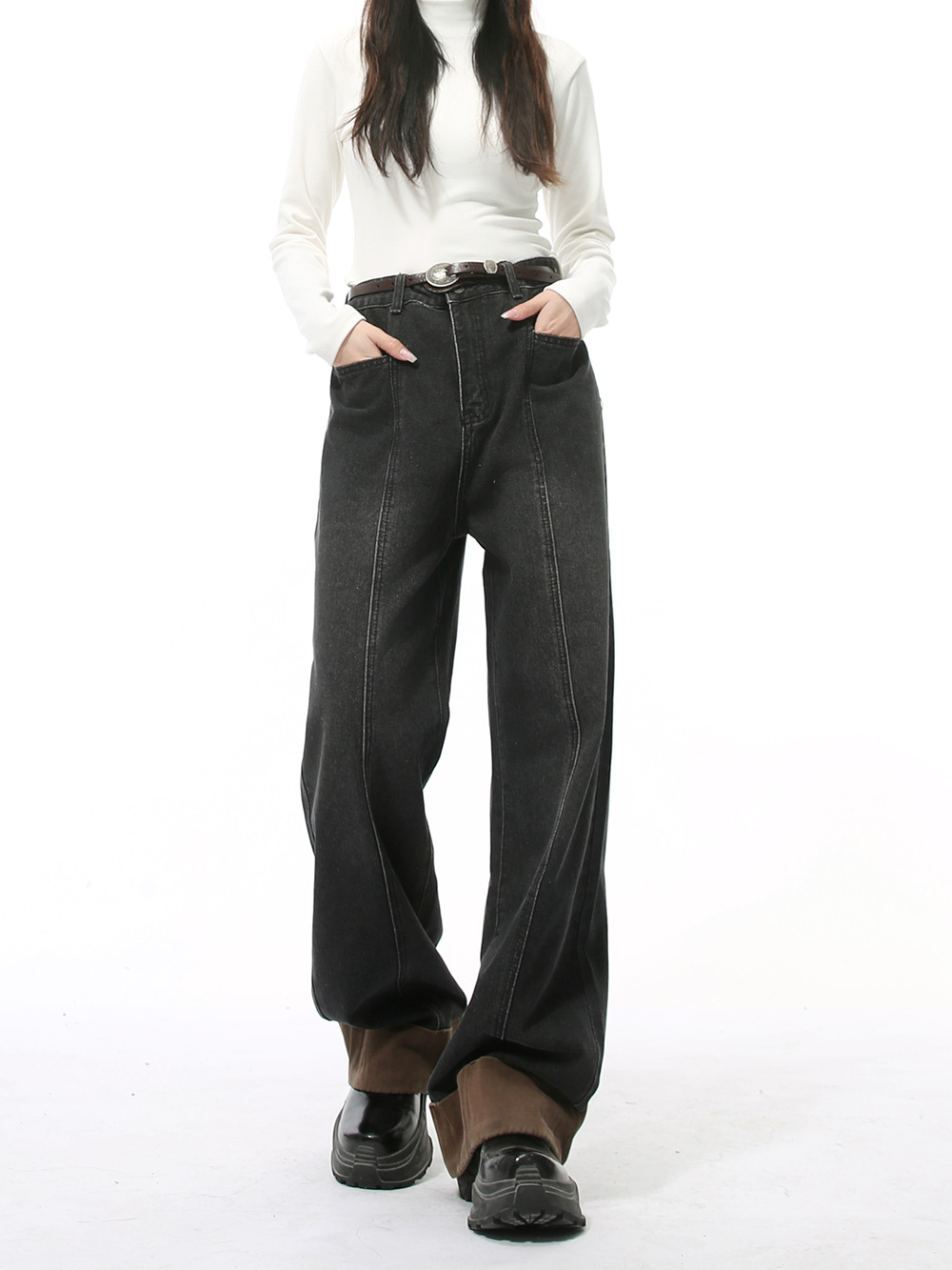 MTLCLOTHES Hombres| Nuevo invierno retro deconstrucción diseño de empalme sensación de tubo recto suelto vaqueros lavados con agua