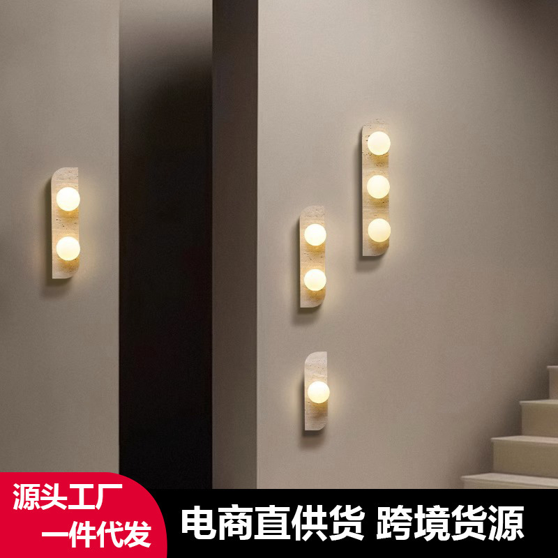 Escalera de viento natural dormitorio cabezal de cama diseñador de piedra de vivienda amarillo viento lámpara de pared lámpara de pared de túnel de estilo japonés pasillo de sala de estar