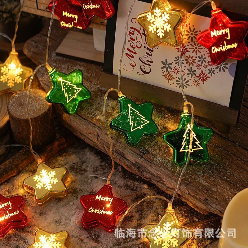 国境を越えた新しい人気LEDクリスマス五角星球灯串五角星鏡面メッキ雰囲気装飾|undefined
