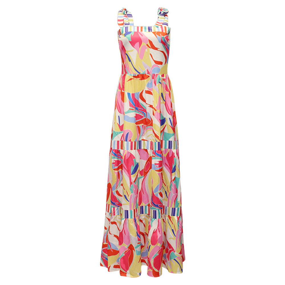 Mid Waist Waist Line Daily Occasion Square Neck Neckline Wholesale Women'S Casual Printing Patchwork Printing Daily Square Neck Sleeveless Swing Dress