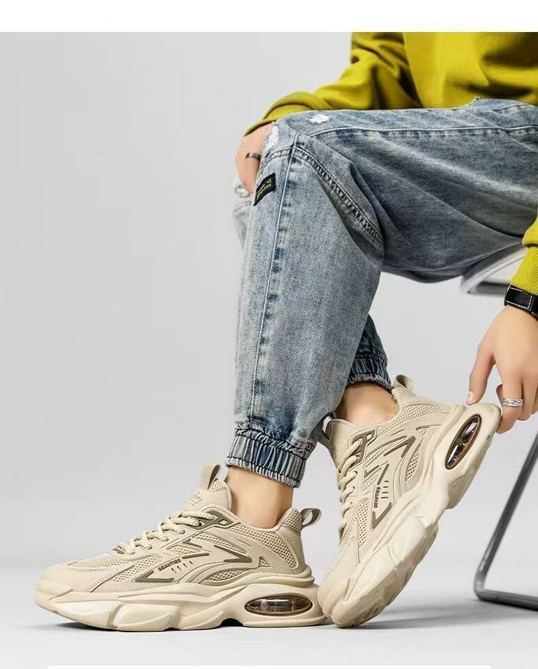 Giày sneaker nam đế dày màu trơn, giày thể thao thường ngày đế khí êm chân, buộc dây — G1001 màu kaki, G1001 màu be, G1001 màu đen chi tiết 12