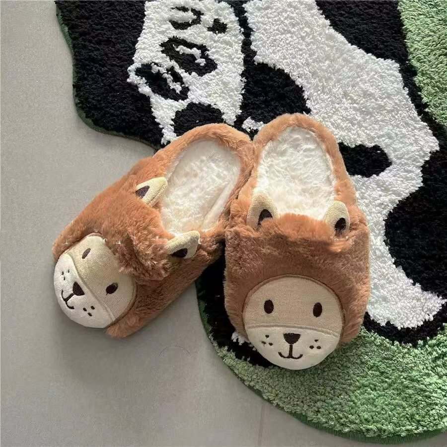 Тапочки-лионы, индивидуальный дизайн, мультяшные, резиновые, осенне-зимние, теплые, нескользящие, плюшевые, домашние, для пар.