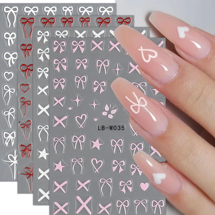 Cross-Border New Manicure Bow Sticker Pink Heart Nail Decoration Valentine's Day Design French Adhesive Patch Cross-Border New Manicure Bow Sticker Pink Heart Nail Decoration Valentine's Day Design French Adhesive Patch