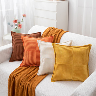 Cross-Border Amazon Solid Color Striped Cross Stitching Wide-Brimmed Corduroy Pillow Case Cushion Bedside Sofa Pillow