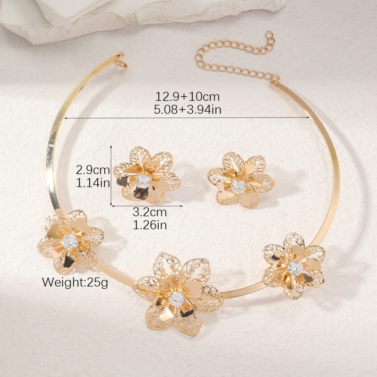 Tren transfronterizo europeo y americano collar de flores de oro aretes combinación conjunto ins pasarela personalidad simple joyería de moda