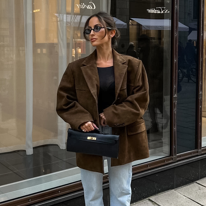 Women's Clothing 2024 Autumn and Winter Retro Suede Coat Women's Design Thickened Medium and Long Lapel Coat Jacket Commuter Women's Wear_voghion.com