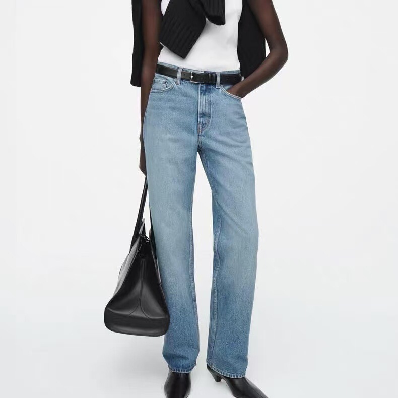 CS Women's Clothing Washed High-Waisted Straight-Leg Denim Pants Light Blue 2026 Spring New Arrival 1161887010