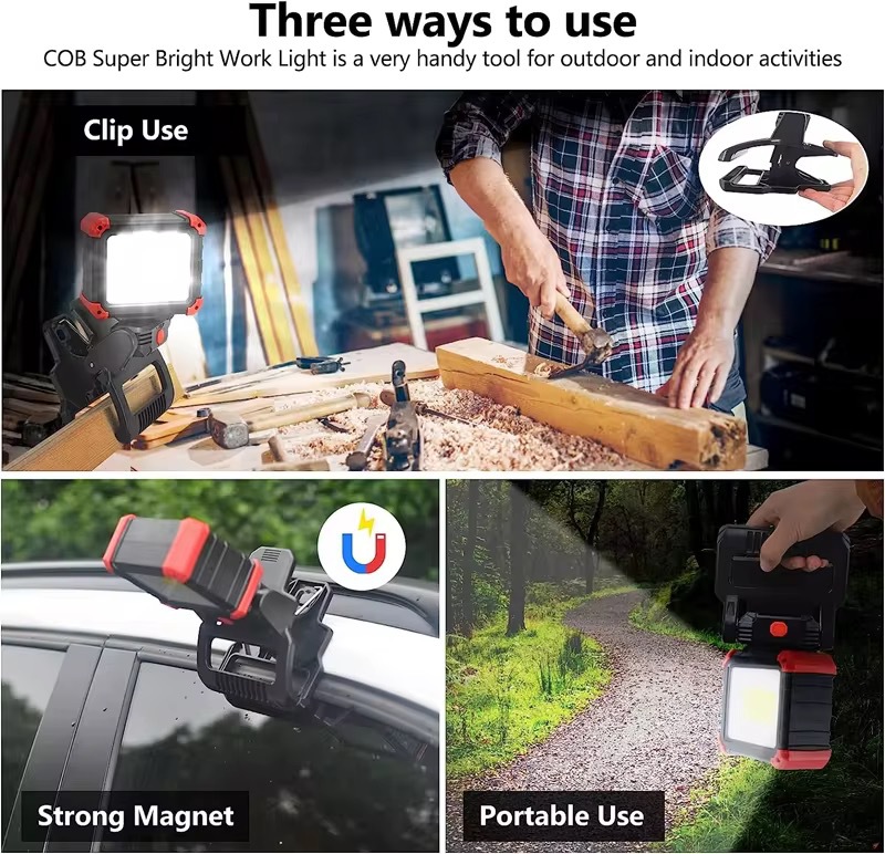 Cross-Border New Model Cob Work Light with Magnet, Automotive Repair Inspection Light, Multi-Functional Strong Lighting Lamp, Rotating Clip Light