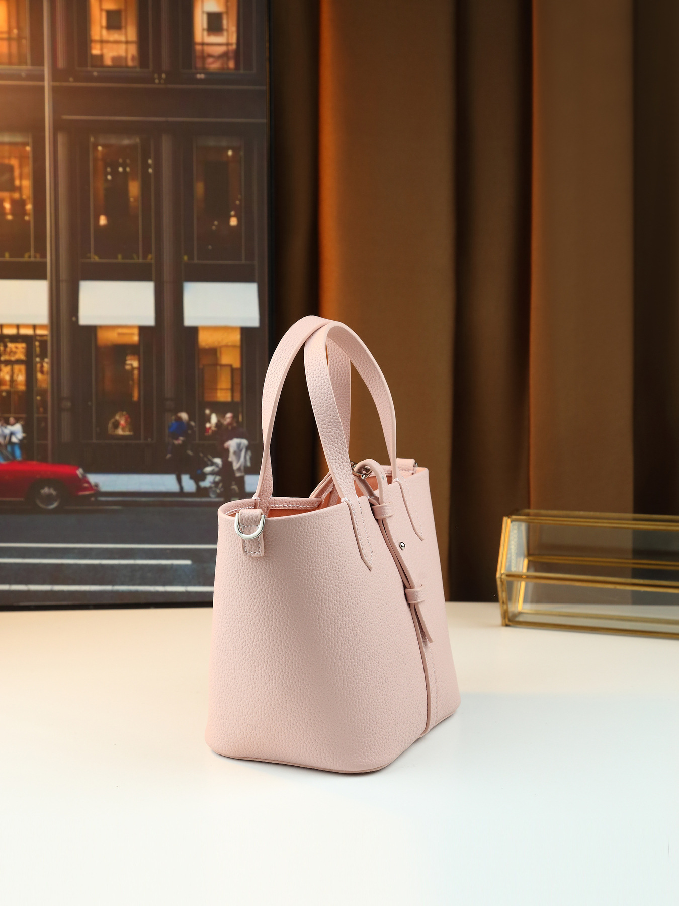Lychee Pattern Women's Handbag Solid Color Bucket Bag Versatile Shoulder/Crossbody Bag For Commuting PU Leather Zipper Closure Medium Size_voghion.com