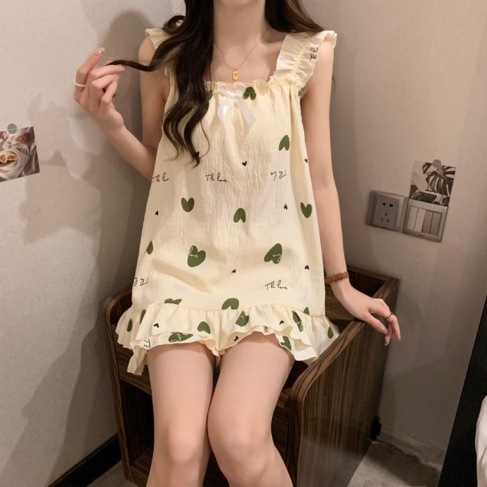 Pijama de algodón de nube para niña verano dulce princesa con cojín para el pecho con tirantes pantalones cortos de dos piezas para el hogar image 10