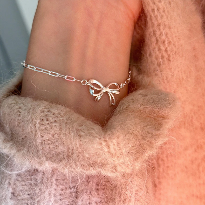 6g Weight Bracelets Classification 925 sterling silver Chain Material 1 Piece Quantity Holiday, Daily Occasion Sterling Silver Material Bow Knot Pattern Women's Gender Casual, Sweet, Simple Style Style Sterling Silver Bow Knot Bracelets 6