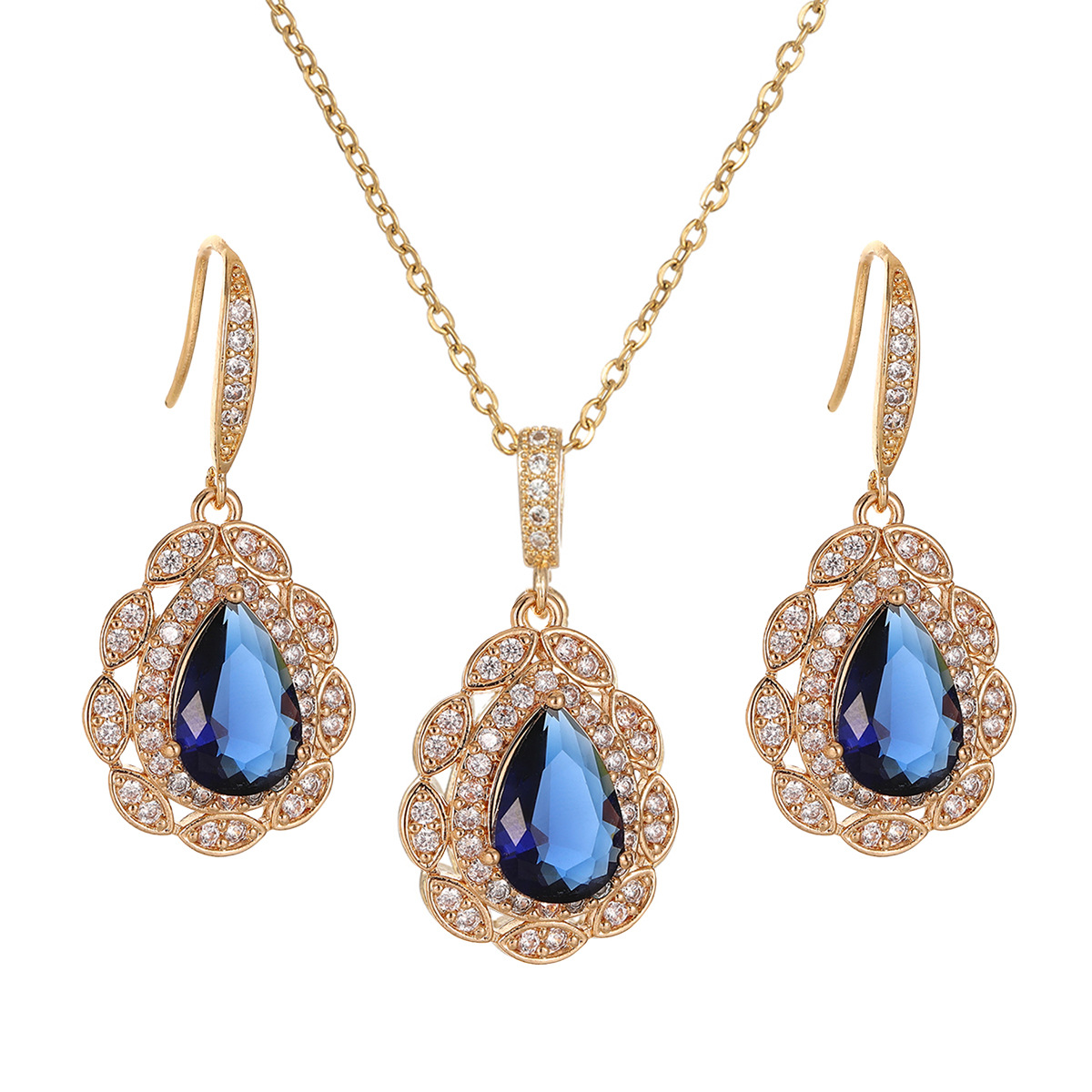 fashionable blue earrings with zircon drop-shaped
