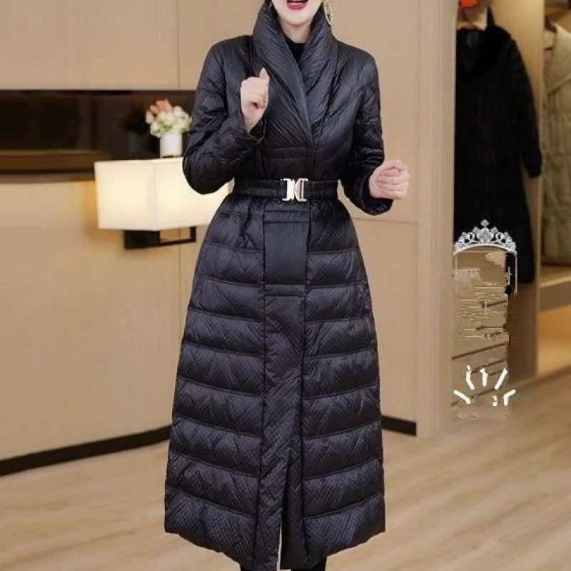 2023 зима новая корейская модная талия тонкая белая утка пуховик черный длинный толстый теплый пиджак