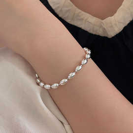 持恒S925纯银简约重工橄榄珠手链女韩国东大门新款小众圆珠手饰