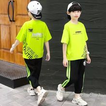 男童夏季新款短袖套裝韓版字母印花小男孩6-12歲潮款運動T恤長褲
