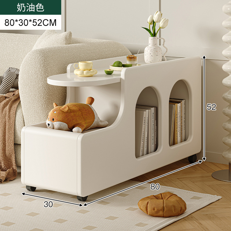 Mesa de centro pequeña móvil de estilo crema, armario lateral de sofá, apartamento pequeño, red creativa, mesa lateral de sala de estar, carrito minimalista nórdico
