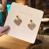 Silver needle, earrings heart shaped, silver 925 sample, light luxury style, diamond encrusted, simple and elegant design, Korean style