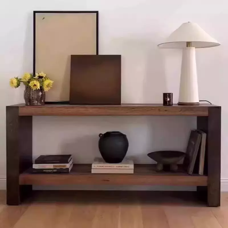 美式玄关台玄关架侘寂风复古实木条案装饰玄关柜过道走廊玄关柜子