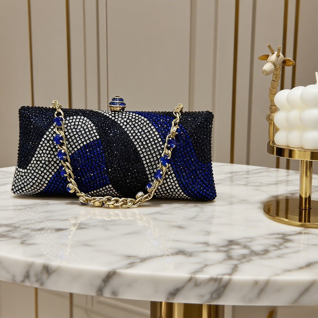 Cross-border nuevo bolso de cena de damas brillante con diamantes llenos bolso de mano cuadrado de estilo horizontal de banquete de lujo ligero bolso de cena de alta calidad