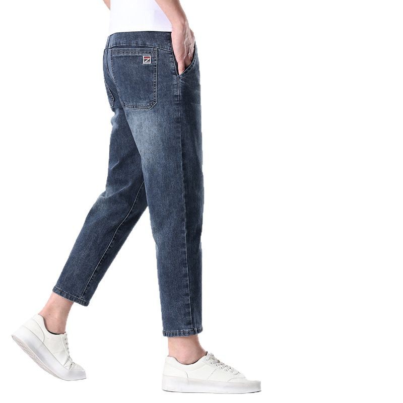 Short Eight-point Jeans Men's Stretch Slim-fit Straight Summer Thin High-end Light-colored Casual Short-leg Cropped Pants