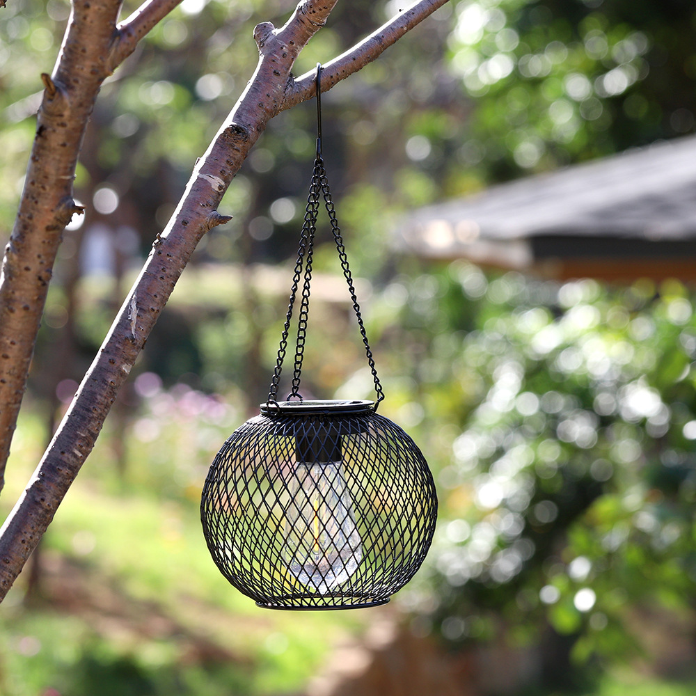 Amazon Solar Iron Tennis Lantern Lamp Retro Net Chandelier Outdoor Garden Courtyard Decorative Hollow Lantern