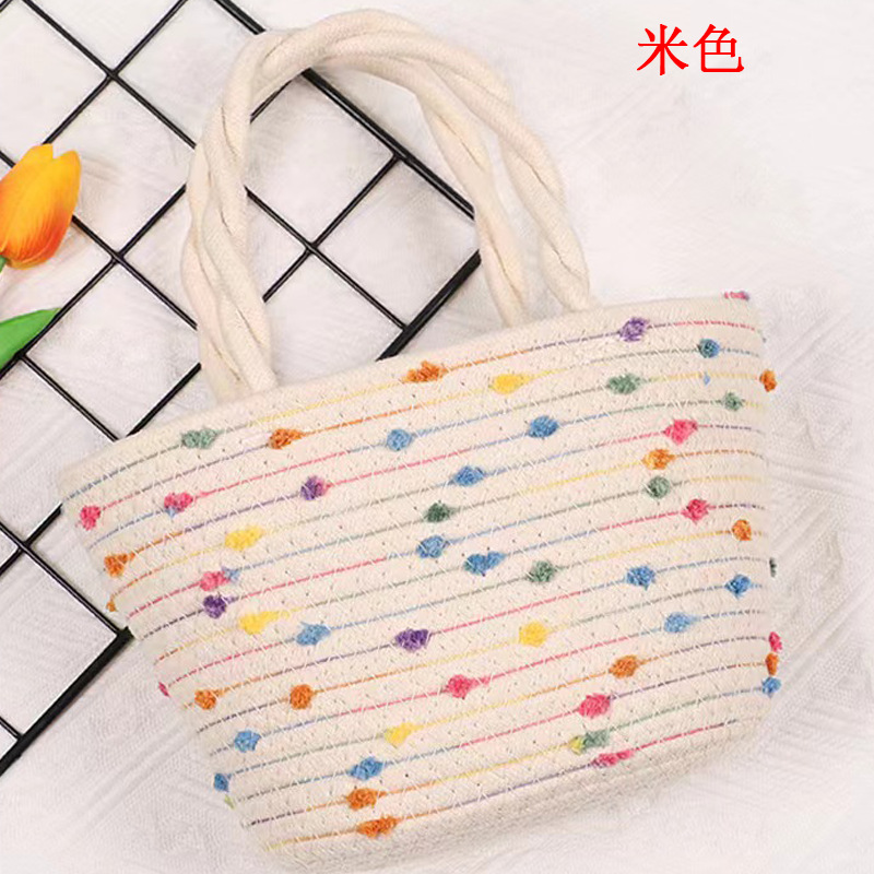 Bolsa tejida de algodón de mano Rosa giro nueva bolsa de almacenamiento de bolsa de playa de vacaciones bolsa de mano fresca pequeña