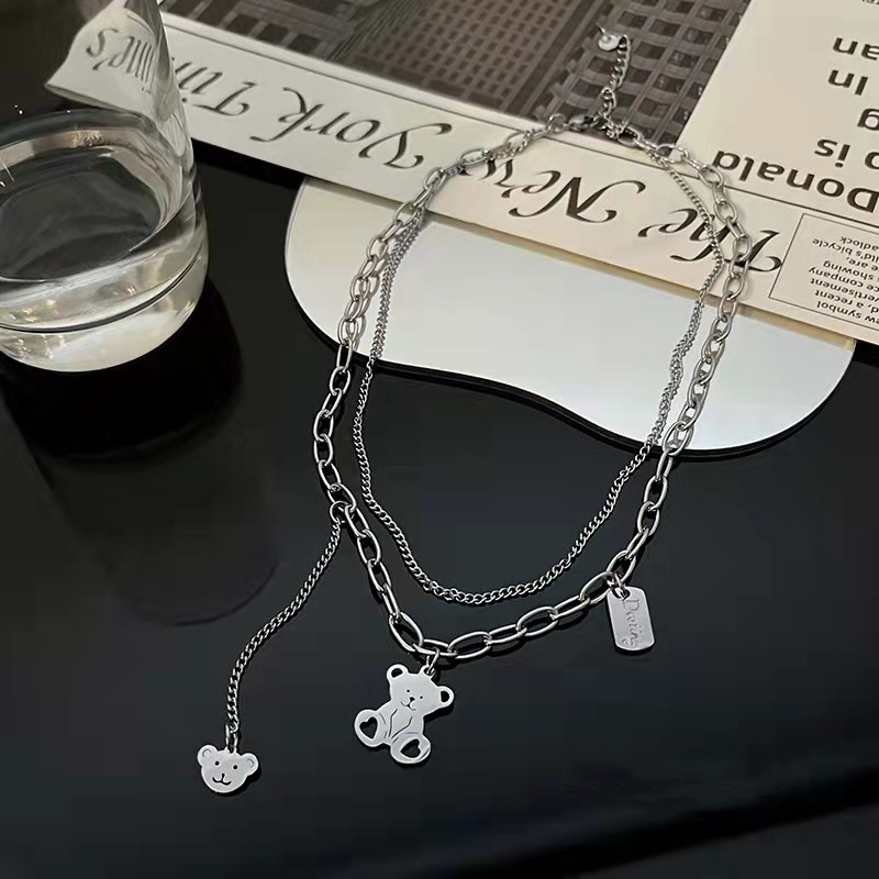 Fashion Bear Hollow Multi-layer Pendent Titanium Steel Collarbone Chain display picture 3