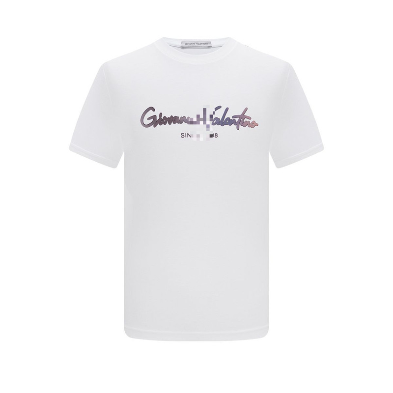 Zhuofanni Valentino Short-Sleeved T-Shirt Men's Summer White T-Shirt Round Neck Business Casual Cotton Elastic Wholesale