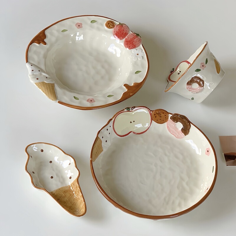 Cute Embossed Apple Ceramic Underglaze Color Dinnerware Set, Including Sauce Dish, Rice Bowl, Soup Noodle Bowl, Salad Pasta Fruit Plate Cute Embossed Apple Ceramic Underglaze Color Dinnerware Set, Including Sauce Dish, Rice Bowl, Soup Noodle Bowl, Salad Pasta Fruit Plate