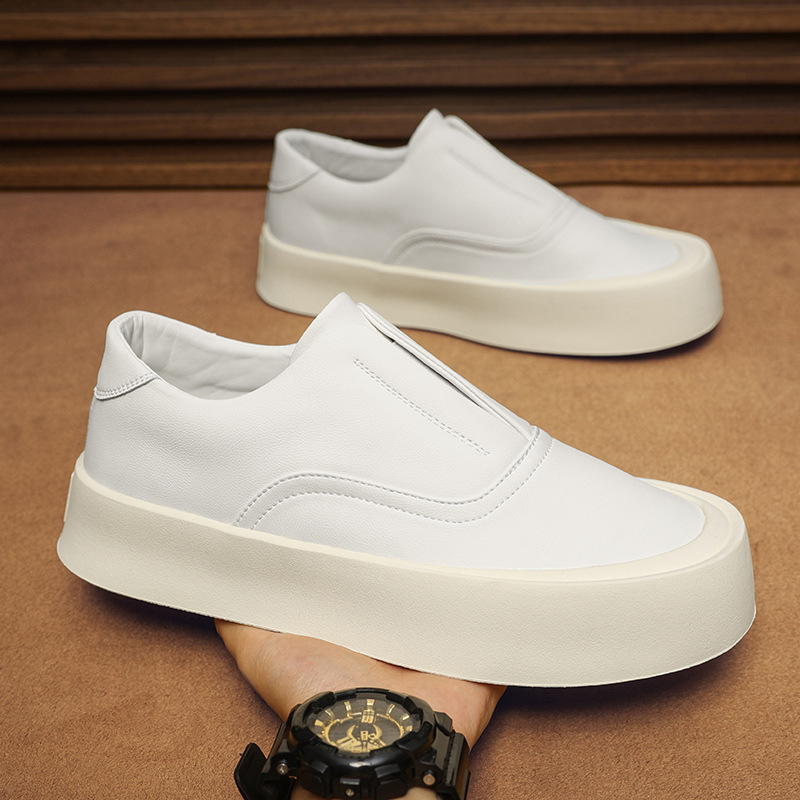 Men's Shoes 2026 Spring Suit Loafers Men's Slip-On Thick-Soled Casual Sneakers Fashionable Thick-Soled White Shoes