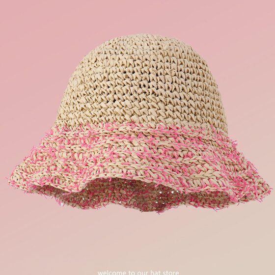 2024 New Dopamine Gradient Straw Hat Women's Summer Travel Vacation Sun Protection Big Brim Face Showing Small Fisherman Hat