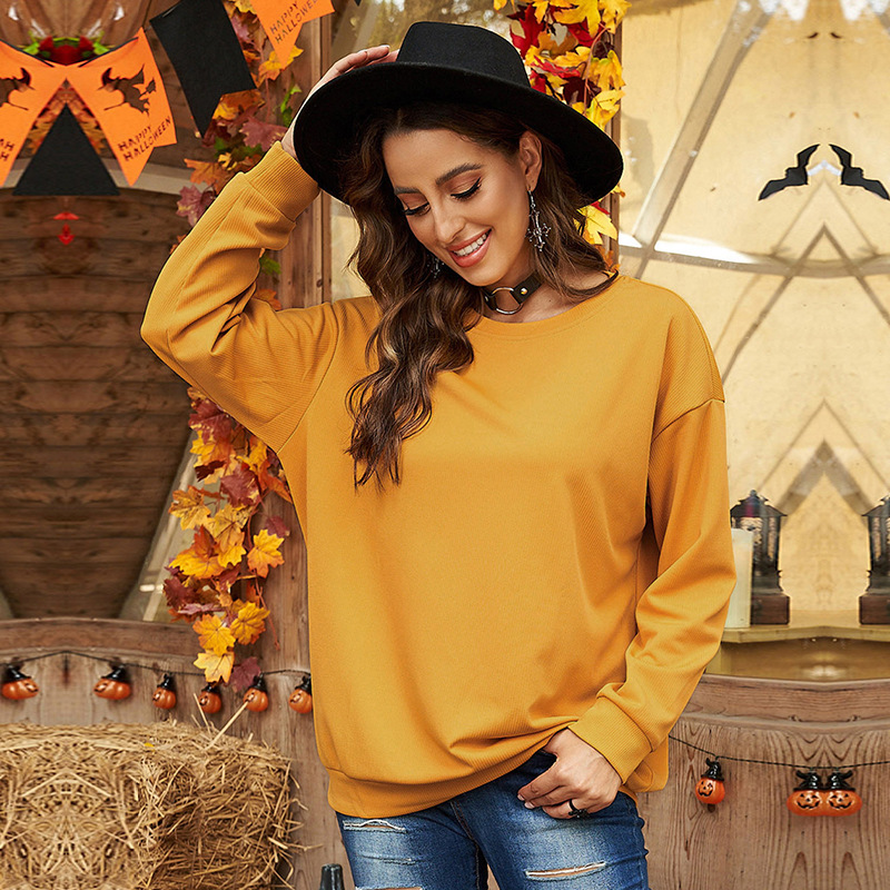 时颖欧美亚马逊卫衣女2022新款秋冬纯色圆领宽松长款休闲跨境卫衣